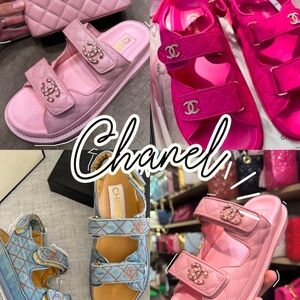 Chanel Dad Sandals Quilted leather CC rhinestone logo brooch sz 39.5